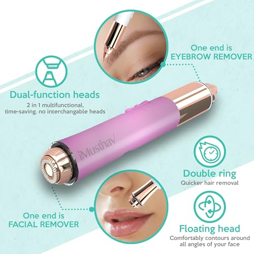 2 in 1 Eyebrow and Facial Hair Remover for Women Painless Flawless Electric Razor Epilator Trimmer Shaver with 18K Gold-Plated, USB Rechargeable, 360¡Æ LED for Eyebrow and Face Hair Removal