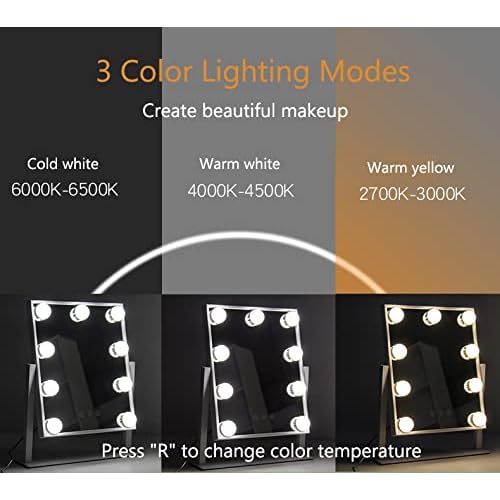 IMEASY Vanity Mirror with Lights£¬Hollywood Lighted Makeup Mirror with 3 Color Modes and 9 Dimmable Diamond LED Light Bulbs Detachable 10X Magnification 360¡Æ Rotation Touch Control