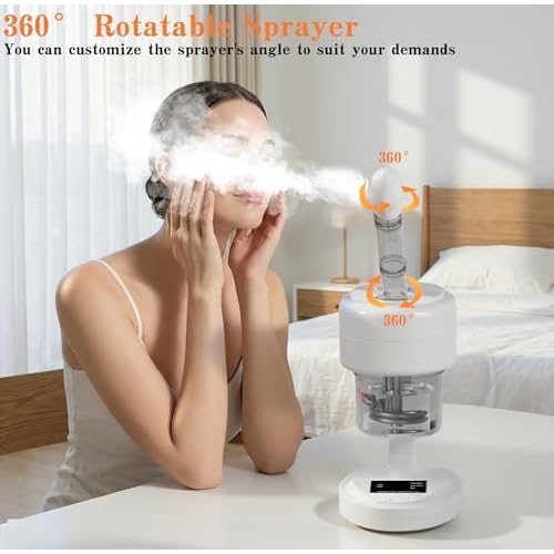 Facial Steamer Nano Ionic Face Steamer, 360 ¡Æ Rotating Portable Spray, Professional Face Steamer for Facial Deep Cleaning, Facial Steamers Home Facial Spa or Vaporizador Facial.(White)