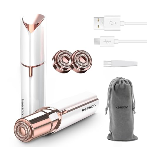 Facial Hair Removal for Women, Painless Womens Facial Hair Remover with 2 Replacement Heads, Lipstick-Sized, USB Rechargeable, for Upper Lip/Fuzz/Mustache (White)