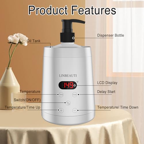 Professional Massage Oil Warmer Bottle Lotion Heater for SPA, Automatic Oil Warmer Heated Essential Lotion Cream with Two Oil Bottle Dispenser for Salon, Barber Shops, Home (Silver)