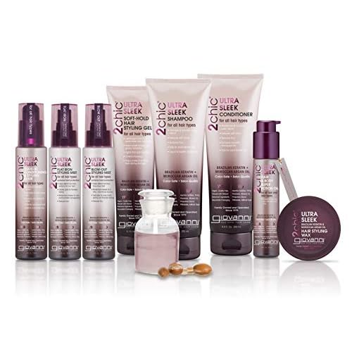 GIOVANNI 2chic Ultra-Sleek Hair Super Body Potion - Brazilian Phyto-Keratin, Moroccan Argan Oil for Hair, Smoothing & Nourishing Formula, Hair Oil Serum, Helps Reduce Frizz - 1.8 oz