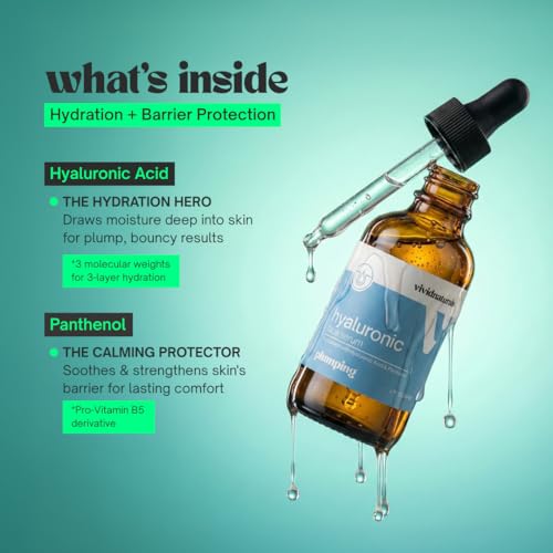 Hyaluronic Acid Serum for Face Made in USA 60 ml - Lightweight, Non-Greasy Hyaluronic Serum with Panthenol Vitamin B5 for All Skin Types Hydrating Skin Care Anti Aging Plupming Skincare