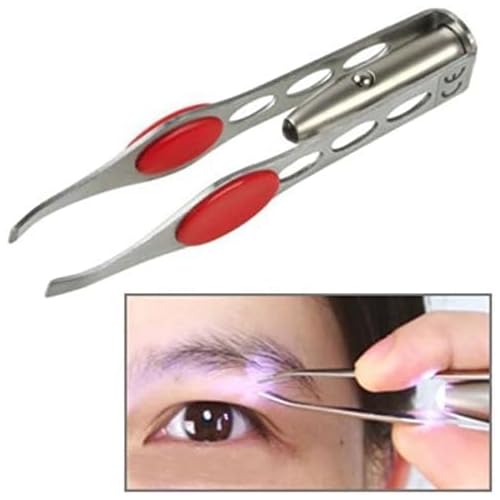 Light Tweezers, Stainless Steel Tweezers with LED Light, Makeup Eyelash Eyebrow Hair Removal Tweezers Illuminating Lighted Tweezers for Precision Hair Removal