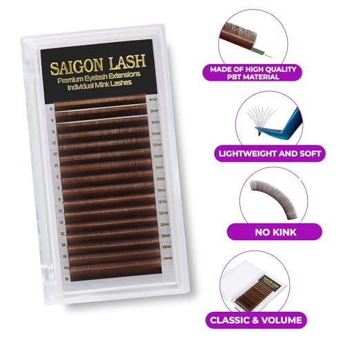 Eyelash Extensions, Mink Lash, Volume & Classic Lashes for Professionals, J/B/C/CC/D/L/M Curl, 4-15mm Length, Soft Korean PBT Fiber, 16 Rows Lash Tray (Dark brown-CC-0.05-8-15mm)