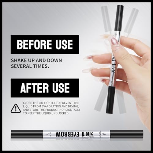 Eyebrow Pencil Curved Eyebrow Pen, Microblading Eyebrow Pen 2-in-1 Dual-Ended with 2-Fork-Tip & Precise Brush-Tip with Eyebrow Brush, Waterproof Natural Brow for Women (03#DARK BROWN)