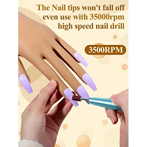 Practice Hand for Acrylic Nails- Silicone Nail Hand Practice Upgrade Nail Tips Never Fall Off, Fake Nail Manican Hand for Nail Practice, Flexible Practice Maniquin Hand with 200PCS Nail Tips
