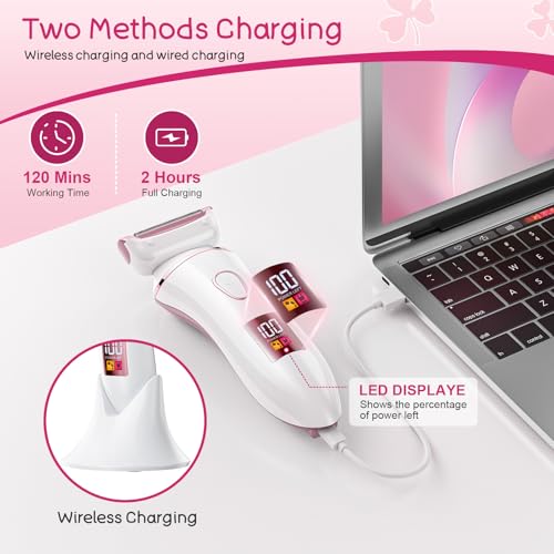 2-in-1 Bikini Trimmer for Women, Gifts for Women, Electric Shaver for Womens, Rechargeable Wet Dry Lady Hair Remover,IPX7 Waterproof, Razor for Legs(Rose Gold)