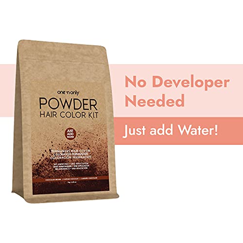 One N' Only Powder Hair Color Kit, Chocolate Brown, Permanent Color in Single Application, 100% Gray Hair Coverage without Lift, Just Add Water - No Developer Needed, Vegan and Cruelty Free