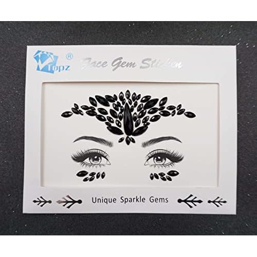 Black Face Jewels halloween face tattoo sticker self Adhesive Crystal Face Gems stick on Festival halloween makeup tattoos party decorations Body Glitter mermaid Eyebrow body jewels(Black)