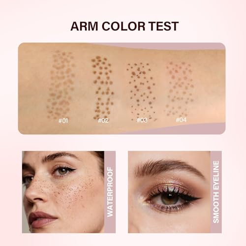 VOLLUCK 2 In 1 Dual Ended Freckle Stamp Pen & Eye Liners, Natural Faux Freckles Kit Liquid Eyeliner for Women, Long Lasting Face Freckles Pen Waterproof Makeup (Espresso)