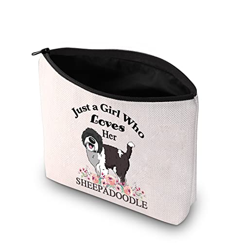 PXTIDY Sheepadoodle Dog Lover Gift Just a Who Loves Her Sheepadoodle Dog Mom Makeup Pouch Doodle Owner Zipper Cosmetic Bag (beige)
