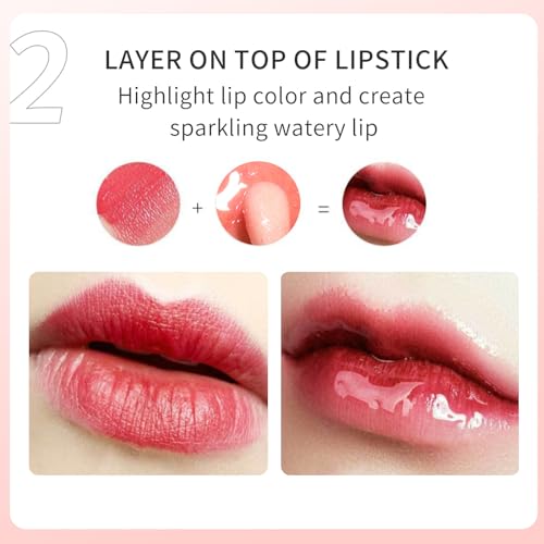 3 Color Plumping Lip Oil, 3-IN-1 Hydrating Lip Gloss Tinted Lip Balm Transparent Toot Lip Oil, Big Brush Head Glitter Shine Long Lasting Moisturizing Lip Glow Oil Nourishing Non-sticky (B#)