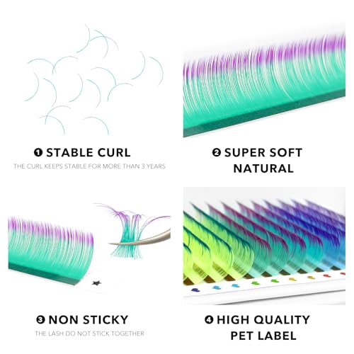 Colored Lash Extensions, 16 Rows Cashmere eyelashes, 0.07 D Curl 17-20mm Classic eyelash Extensions, Single Lash Extensions for Professional Salon Use(0.07-D-Ombre 17-20)