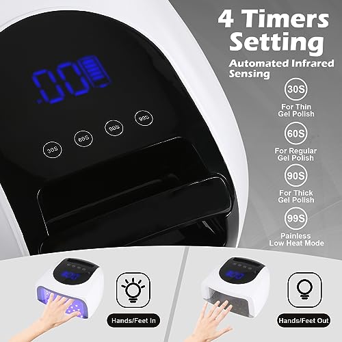 96W UV LED Cordless Nail Lamp,Nail Dryer with 42 Beads,UV Light for Gel Nails Manicure for Fingernails & Toenails,Professional LED Nail Lamp for Salons with 4 Timer Settings and Smart Sensor