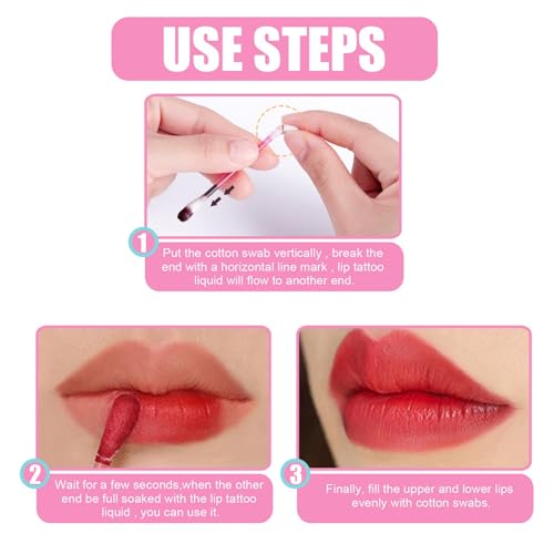 Lip Tint Cotton Swab, 20 Pcs Waterproof Non-Stick Cotton Swab Lipstick Long Lasting Q Tip Lip Tint Stain, Cute Lip Makeup Products(Pomegranates)