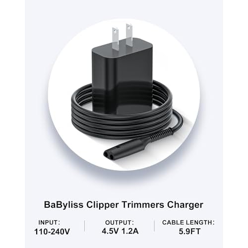 VHBW 4.5V for Babyliss Pro Trimmer Charger Cord Compatible with BaBylissPRO FXFS2/FXX3S Trimmer & Clipper 6FT Charging Power Cord