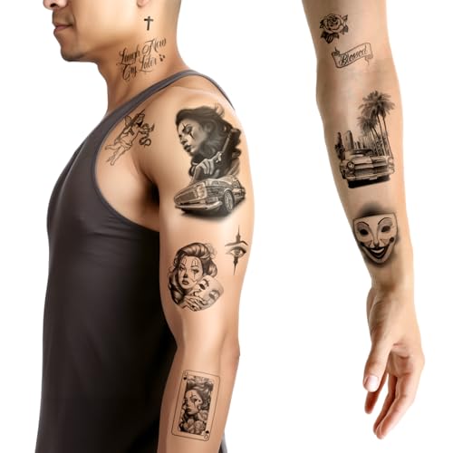 Los Vatos Chicano Vol. II - Cholo Chola Temporary Tattoos For Men Women, Payasa, Lowrider, Virgin Mary, Prayer, Cross, Chicana, Gangster, Fake Tattoo, D?a de Muertos, Tatuajes Temporales