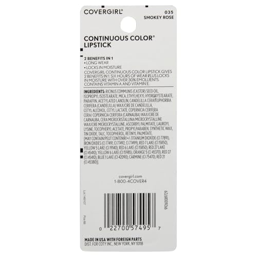 COVERGIRL Continuous Color Lipstick Smokey Rose 035, .13 oz (packaging may vary) (Pack of 2)