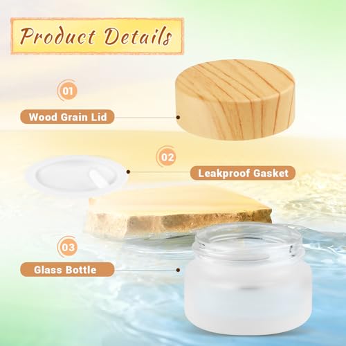 20 Pcs Frosted Glass Jars Reusable Cosmetic Canning Container with Wood Grain Lid for Lip Scrub Cream Lotion Ointments Powder - 5g/0.17oz