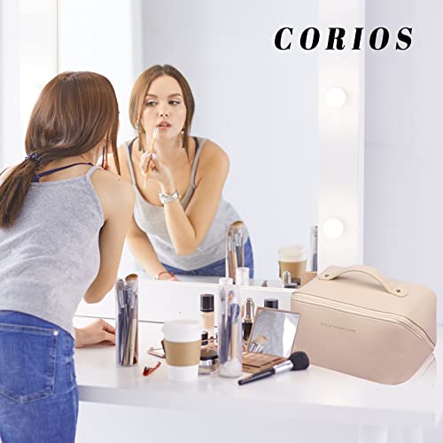 Toiletry Bag For Women Portable Make Up Bag Waterproof Wash Bag PU Leather Cosmetic Bag Bathroom Shower Bag Multifunctional Travel Organizer For Shampoo, Cosmetics, Toiletries White
