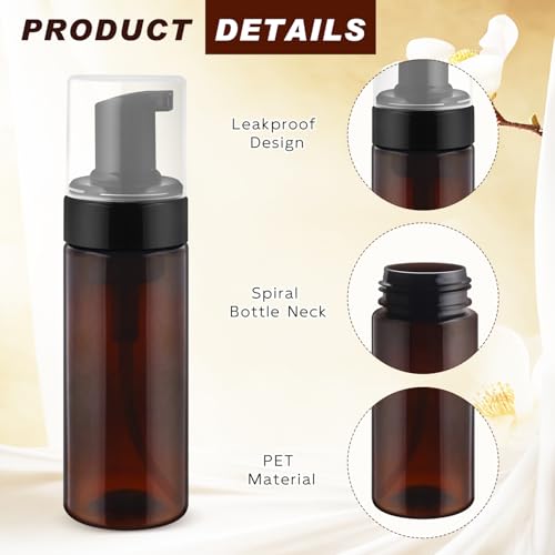 8 Pcs 150ml/5oz Foam Bottle Dispenser Empty Plastic Foaming Pump Bottle Brown Refillable Container for Shampoo Shower Hand Soap Facial Cleanser