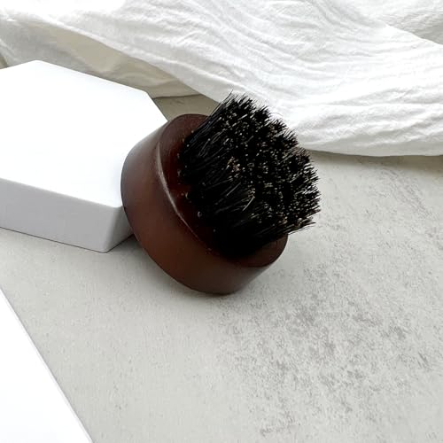 Men's Beard Brush, Small Round Wooden Handle, Sophisticated Boar Bristles