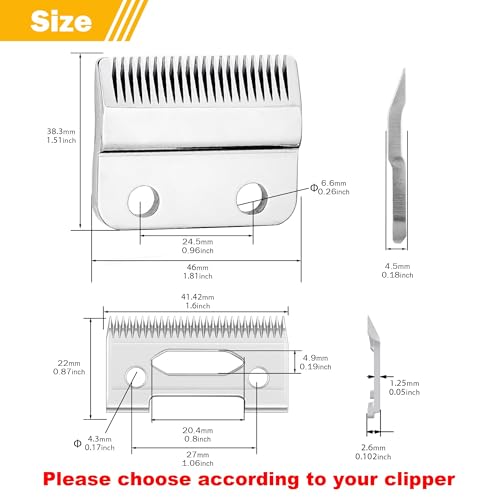 Professional Clipper Replacement Wedge Blades, Compatible with Wahl Precision 2-Hole, Stainless Steel Fixed Blades and Ceramic Moving Blades Pack of 1