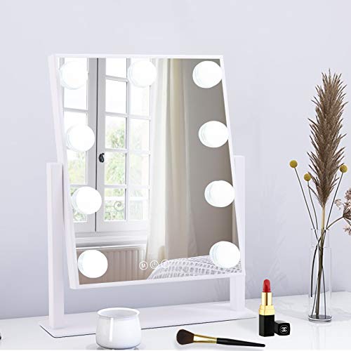 Lighted Makeup Mirror Hollywood Mirror Vanity Mirror with Lights, Touch Control Design 3 Colors Dimable LED Bulbs, Detachable 10X Magnification, 360¡ÆRotation, (White) 12" L x 14" W