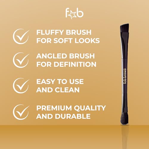 Fab Brows Lux Brow Brush | Ultra Fine Angled Eyebrow Brushes | Larger Dual Brow Brush | Creates Bold or Soft Looks | Beginner-Friendly | Eyebrow Makeup Brushes | Beauty Tools | Vegan, Hypoallergenic