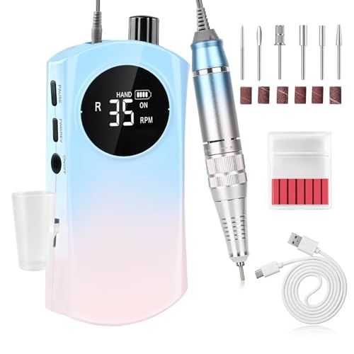 New 2024 Nail Drill Kit - Professional Electric Nail File Machine, 35000 RPM Cordless Rechargeable Nail File with Multiple Drill Bits for Acrylic Nails£¬Salon and Home Use (Gradient Blue)
