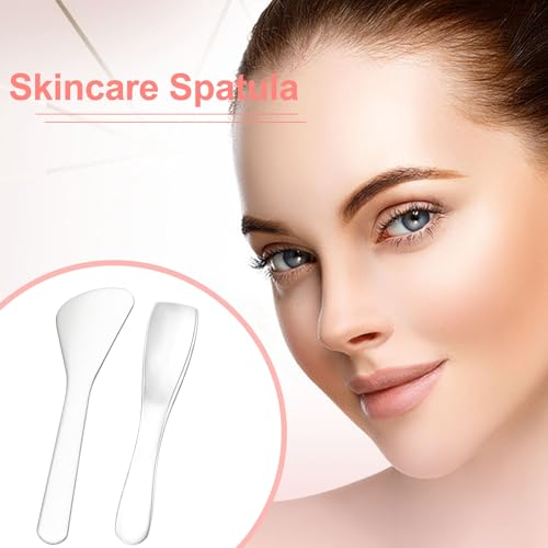 2pcs Mini Metal Makeup Spatula, Reusable Cosmetic Cream Spatulas Spoon, Skincare Scoop Applicator Facial Massage Beauty Tools for Mixing and Sampling Face Eye Cream- Silver