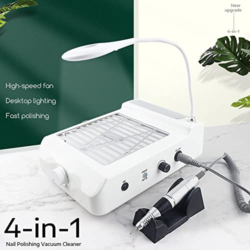 Nail Dust Collector- 4 in 1 Nail Dust Collector for Acrylic Nails-Electric Nail Drill 35000 RPM -80W Dust Collector for Nails - LED Table Light -GLHDDL-for Nail Salon and Everyday Home Use