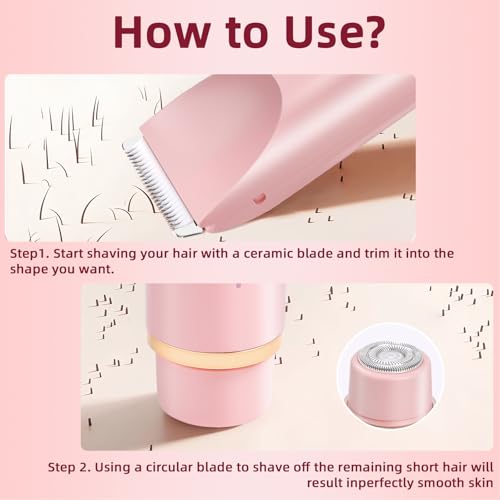 dermave Bikini Shaver, Painless Bikini & Facial Hair Removal, IPX7 Waterproof Electric Shaver for pubic Hair, Designed for Sensitive Skin,Portable for Travel,USB Rechargeable, Gifts for Women