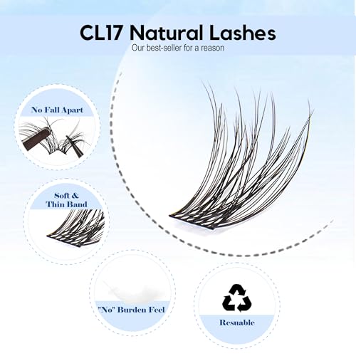 144Pcs Lash Clusters, Wispy Natural Eyelash Clusters, C Curl 10-14mm Individual Lashes Eyelash Extension,Large Tray(PL17)