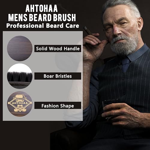 Professional Men's Beard Brush with Boar Bristles - Small Sized Travel Wooden Mustache Brush for Daily Grooming & Styling (Hat)