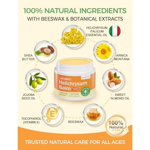 Helichrysum Balm for Skin Repair & Renewal - Natural Soothing Helichrysum Essential Oil Balm with Arnica for Bruise & Redness Relief - Moisturizes & Revitalizes Dry, Sensitive & Aging Skin