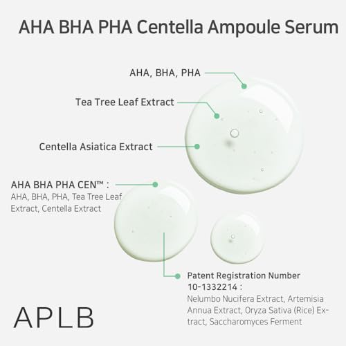 APLB AHA BHA PHA Centella Ampoule Serum | AHA BHA PHA CEN¢â 32.5% 1.35 FL.OZ/Korean Skincare, Exfoliant, Long lasting moisturizing, Revitalize for gentle and improve skin texture