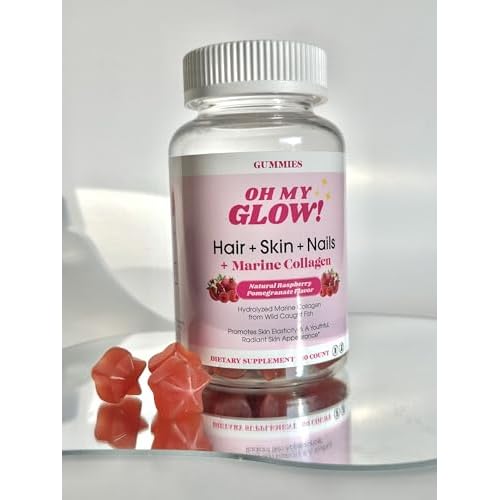 Oh My Glow! Hair, Skin & Nails + Marine Collagen ? Gluten-Free, Non-GMO Gummies, Raspberry Pomegranate