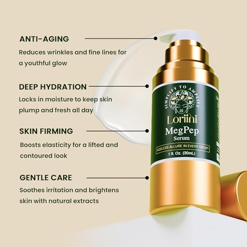 MegPep Hyaluronic Acid Serum Multi-Peptide Anti-Aging Serum with Ceramides, Gold for Hydration, Wrinkles, Fine Lines, Firming, Brightening Plumping Care for Sensitive Skin Paraben-Free 1 Fl oz