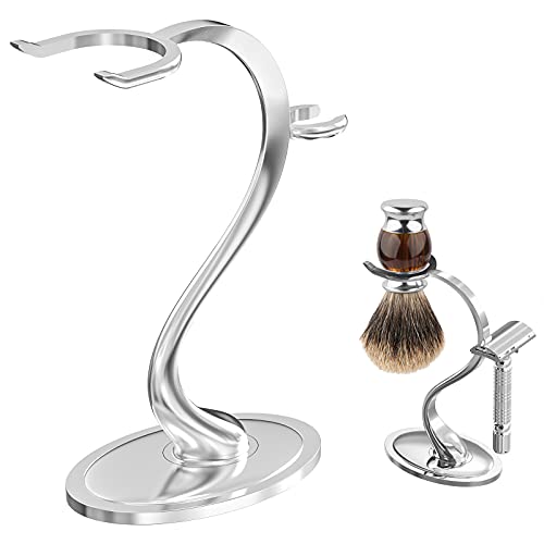Linkidea Razor Holder Stand, Zinc Alloy Shaving Brush Organizer with Non-Slip Base, Safety Shaver Kit for Shower, Bathroom Compatible with Vikings Blade the Chieftain (Chrome)