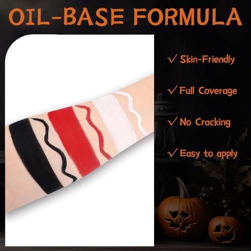 White Black Red Oil Face Body Paint Set,Halloween Joker Clown Makeup Kit with 3 Brushes, Professional Black White Red Face Body Painting Kit for Halloween Sfx Makeup, Theater, Cosplay, Costume