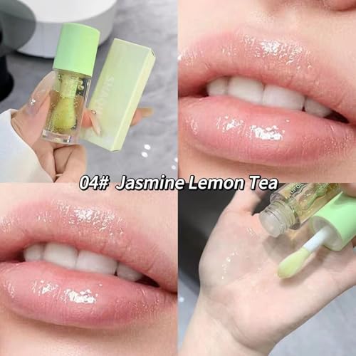 4pcs Hydrating Lip Gloss, Fruit Flavoured Plumping Lip Oil, Nourishing Glossy Transparent Lip Balm, Moisturizing Tinted Toot Lip Balm for Dry Lips 0.48 OZ
