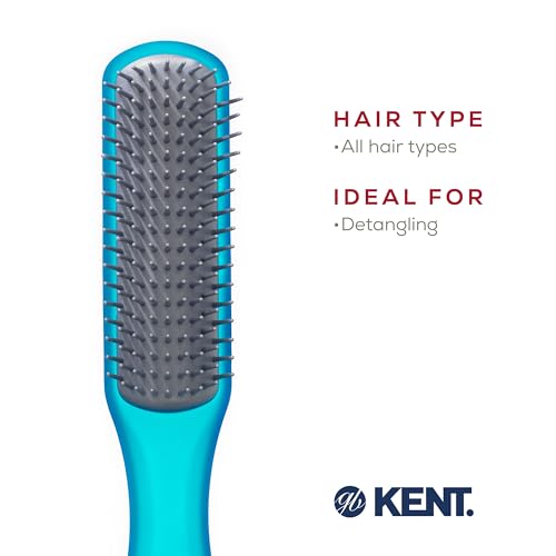 Kent AHGLO02 Airhedz Glo Blue Half Round Narrow Detangling Hair Brush - 9 Row Ionic Anti Static Non Scratch Long Nylon Bristle Great for Detangling and Smoothing Medium to Long Length Hair