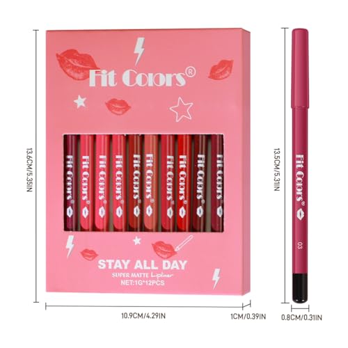 12Pcs Matte Lip Liner Set,Creamy Velvet Lipstick,One Step Lips Makeup Kit,Waterproof Long Lasting Smooth High Pigmented Lip Pencil for Daily