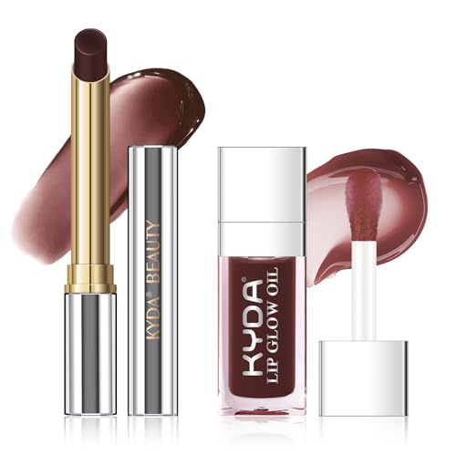 KYDA 2 Pcs Honey Lipstick Set, Includes Honey Lipstick Tinted Lip Balm and Lip Glow Oil, Sheer Black Lips Color with a Hydrating Oils Formula, for Smooth Dewy Finish