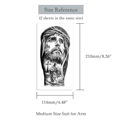 2 Sheets Temporary Tattoos Stickers Jesus Cross Religion Old School Designs For Men Waterproof Arm Leg Fake Body Art, Gym & Parties Bold Masculine Decals