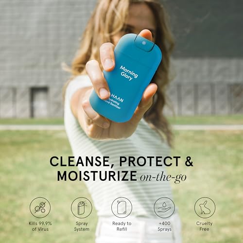 HAAN Hydrating Hand Cleansing Spray with Lanyard - Hydrating Cleansers - Moisturizes and Refreshes - Travel Size - Morning Glory - 2 pc