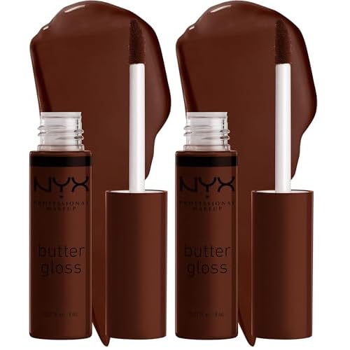 NYX PROFESSIONAL MAKEUP Butter Gloss Brown Sugar, Non-Sticky Lip Gloss - Lava Cake (Rich Brown) (Pack of 2)