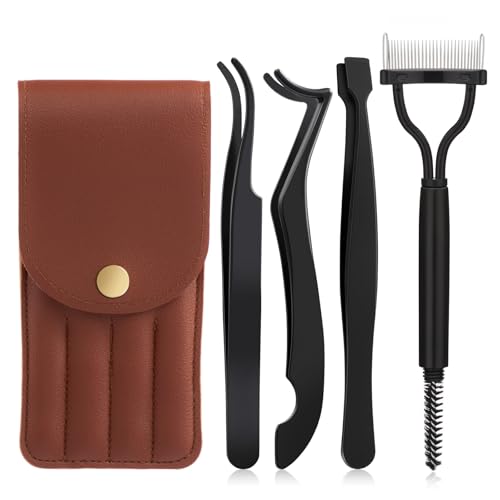 Lash Cluster Tweezer Kit, 4 PCS Eyelash Applicator Tweezers, Lash Applicator Tools for Cluster Lashes, Mistake-Proof Lash Placement Tweezers for Professional and DIY Use